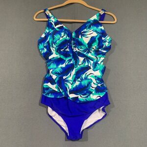 Your Best Look YBL Blue Tropical Leaf One Piece Swimsuit Plus Size 22W Curvy